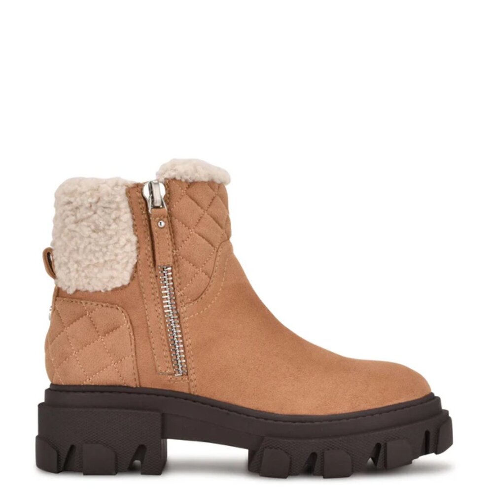 NINE WEST COLBEE LUG SOLE SHERPA ANKLE BOOTS SIDE ZIPPERS $139 SIZE 10M  NEW